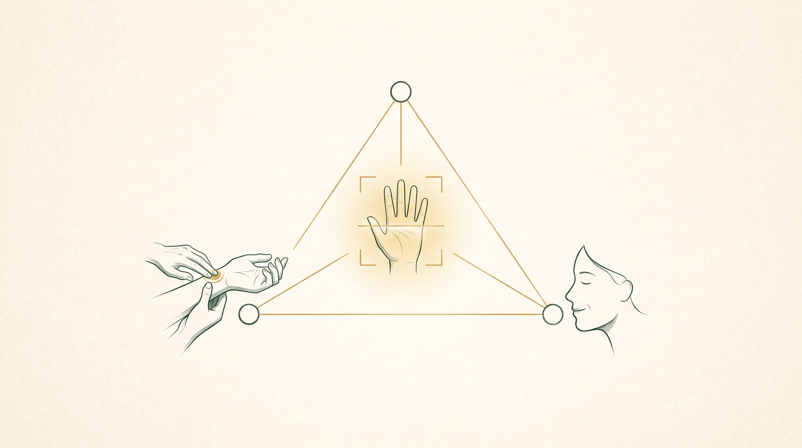 Illustration showing the connection between diagnosis, scanning, and calm